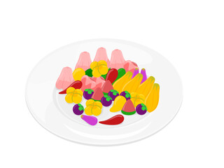 Thai dessert luk chup on a white background.