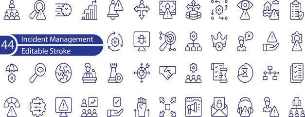 Incident management icon collection set. Containing response, emergency, notification, crisis, preparedness, recovery, mitigation icon.