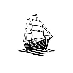 Vintage Sailing Ship: A Nautical Adventure on the Open Sea. Classic Boat Illustration, Maritime Travel, Ocean Voyage, Sailing Vessel Graphic