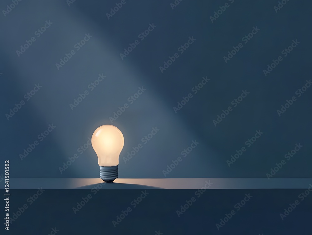 Poster illuminated light bulb casting shadows on a minimalist background