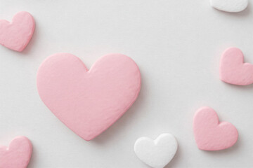 Obraz premium A digital artwork featuring a collection of soft pink hearts, rendered in 3D with a glossy finish, against a clean white background