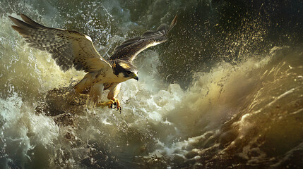 Obraz premium A falcon diving at incredible velocity to catch its prey 