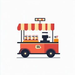 Red food cart selling drinks, outdoor market (1)