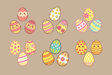 A Bundle of Cute Painted Eggs vector cartoon illustration Easter day