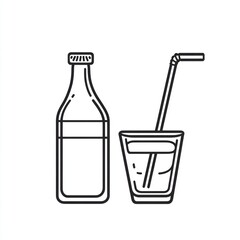 Drink bottle glass straw refreshment beverage white background
