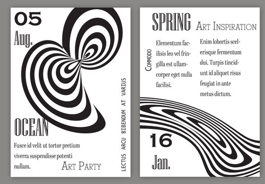 Flyer Template Black White Striped Abstract Round Shape