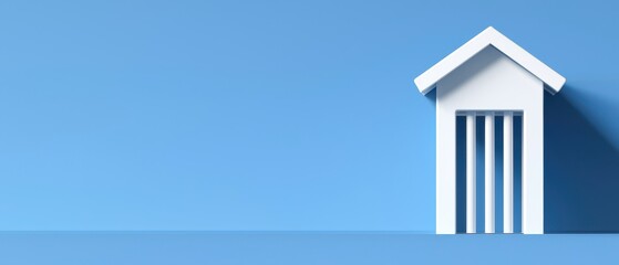 Obraz premium Minimalistic white building structure on a blue background, symbolizing modern architecture and design.