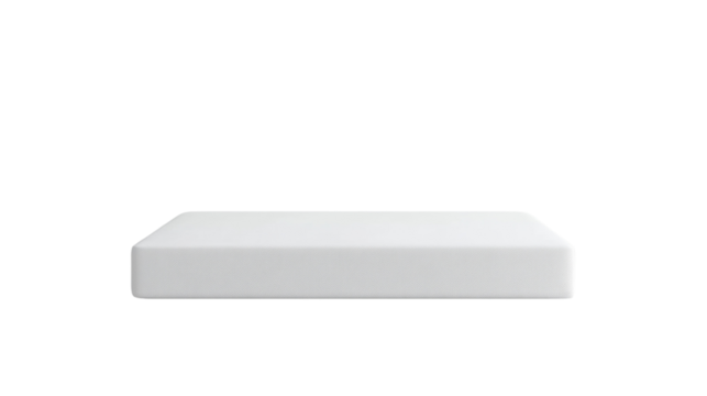 The image shows a single white rectangular mattress isolated on a black background.