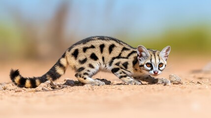 Wild ocelot hunting in desert landscape animal photography close-up view nature&rsquo;s predators
