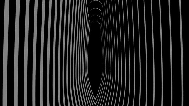 Hypnotic linear tunnel abstract design in black and grey hues