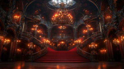 Obraz premium Grand Palace Red Carpet Staircase Interior Night