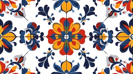 Obraz premium Vibrant Vintage Floral Pattern with Symmetrical Ornamental Design