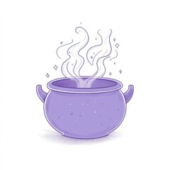 Purple cauldron steaming potion, magic fantasy