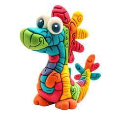 Obraz premium Colorful Playdough Dragon Figure with Big Eyes and Bright Patterns on Solid transparent background