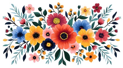 Vibrant and Colorful Floral Bouquet Arrangement on White Background