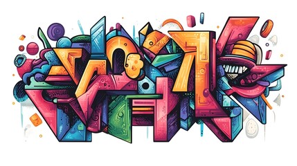 Vibrant Abstract Surreal Composition with Colorful Geometric Shapes and Symbolism