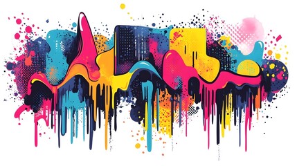 Fototapeta premium Vibrant Colorful Abstract Digital Art with Fluid Paint Splashes and Drippings