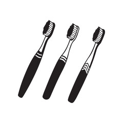 Black toothbrushes, minimalist design, silhouette vector art illustration 