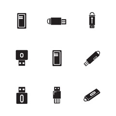 USB flash drives, minimalist icons, black silhouettes
