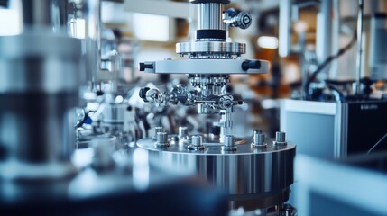 Medium closeup of a reactor surrounded by various analytical instruments such as a gas chromatograph and a spectrophotometer highlighting the integration of experimental apparatus for