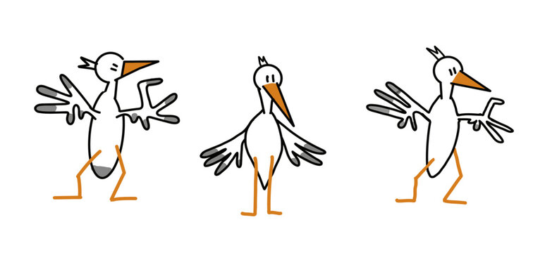 Lustiger Comic Vogel, Storch in verschiedenen posen