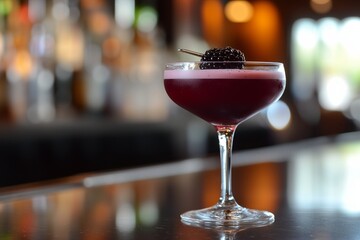 Crystal glass with blackberry cocktail.