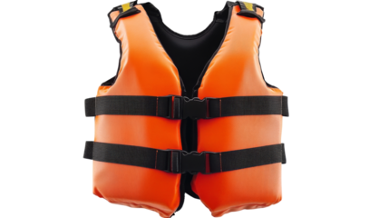 Bright orange life jacket on transparent background