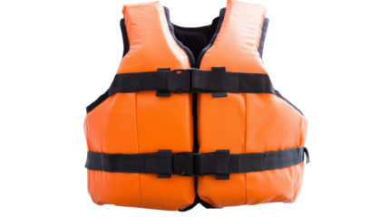 Safety life jacket featuring secure black straps