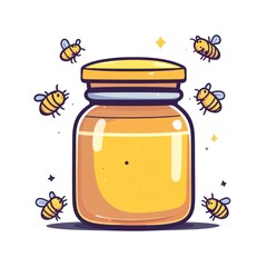 Honey jar, bees, sweet, nature, food, illustration, white background, graphic