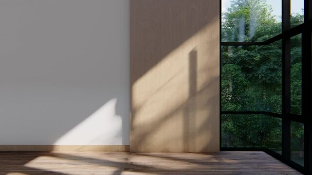 empty interior room shadow wall space background mock up architecture sunlight. empty home modern window light floor design apartment white house indoor. blank minimal concept backdrop bright clean.