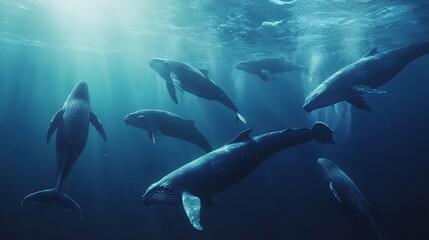 Obraz premium Majestic Whales Swimming in the Deep Blue Ocean
