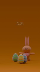 Brown background with a small bunny figurine and an Easter egg