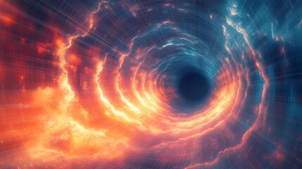 Fototapeta premium A vibrant cosmic vortex swirling with fiery colors, suggesting a journey through space and time