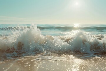 serene view of ocean waves crashing on sandy shores: a scene for mindfulness and relaxation. generative ai