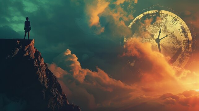 Depiction of chronophobia where time feels overwhelming and uncontrollable.