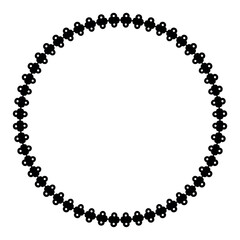 Circular decorative frame with floral black pattern on a white background and copy space