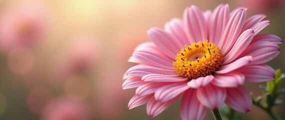 Obraz premium A close up of a pink flower with a yellow center