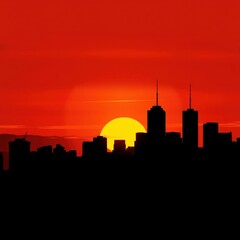 A surreal landscape featuring a silhouetted tree against a vibrant sunset over a modern city skyline silhouetted skyline cityscape architecture illustration building city vector