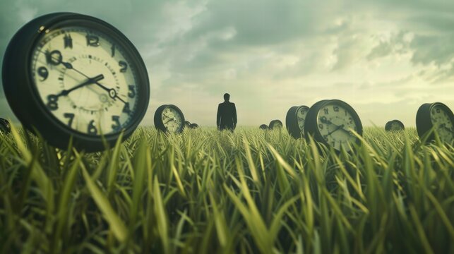 Conceptual imagery of chronophobia, the overwhelming fear of time passing.