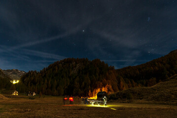 Fototapeta premium night shots of an autumnal mountain landscape inside the Alpe Devero, Val D'Ossola, Verbania, Italia 