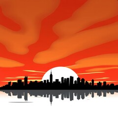 Sunset silhouette of a meditating figure against a vibrant skyline in an urban location silhouetted skyline cityscape architecture illustration building city vector