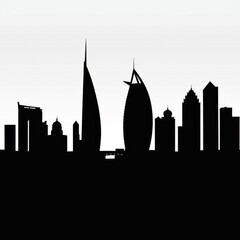 Obraz premium Silhouette of man looking out over city skyline at sunset silhouetted skyline cityscape architecture illustration building city vector