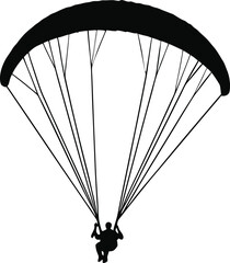 paraglider silhouette black colour with white background. paraglider is flying on a parachute. Strengthens a person