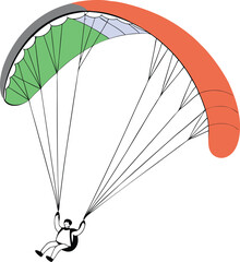 paraglider silhouette black colour with white background. paraglider is flying on a parachute. Strengthens a person