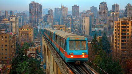 Obraz premium Elevated Train Passing Through Cairo Cityscape