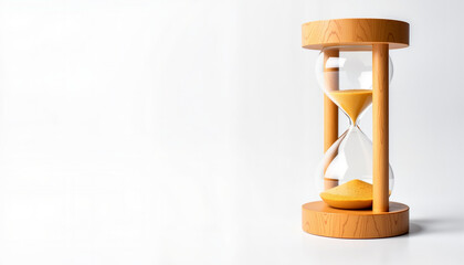 Classic hourglass with wooden frame and sand on light background symbolizing the passage of time