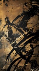 sophisticated abstract art with elegant gold and black strokes. generative ai