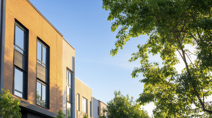 Obraz premium Modern residential building with large windows and greenery
