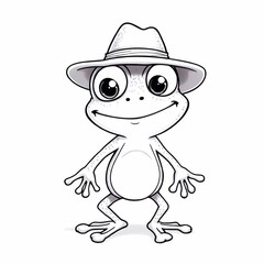 Naklejka premium Easy coloring pages for kids, cute cartoon frog in a straw hat, simple line drawing