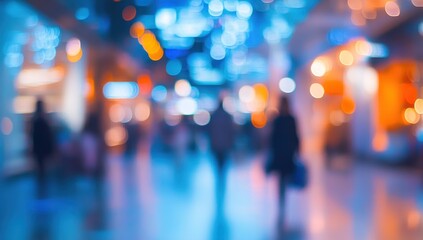 Blurred Night Shopping Scene: Illuminated City Streetscape